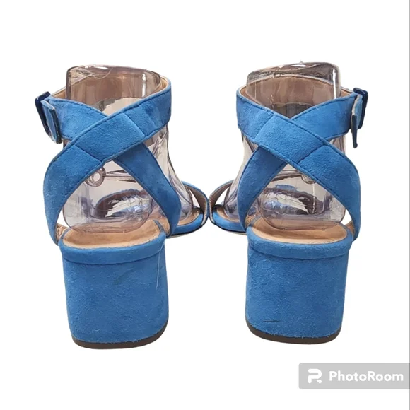 J Crew Blue Suede Ankle Strap Sandal/ Block Heel Size 8 - Picture 4 of 5
